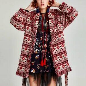 Zara coat sweater belted cardigan shawl collar southwest pattern size L